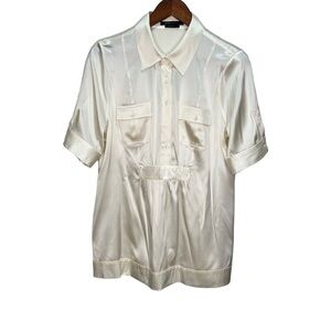 BCBG Maxazria Off White Cream Satin Blouse Size Large